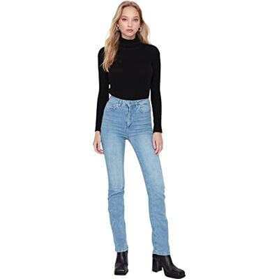 Trendyol kvinnor kvinnor hög midja utsvängda jeans, Ljusblått, 32W Trendyol kvinnor kvinnor hög midja utsvängda jeans, Ljusblått, 32W