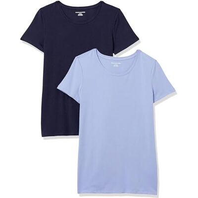 Amazon Essentials Women's Kortärmad T-shirt med rund hals klassisk passform, Pack of 2, Lila/Marinblå, L Amazon Essentials Women's Kortärmad T-shirt med rund hals klassisk passform, Pack of 2, Lila/Marinblå, L