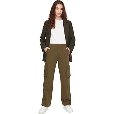 Trendyol Kvinna hög midja breda ben av 90-talet jeans, kaki, 36 Trendyol Kvinna hög midja breda ben av 90-talet jeans, kaki, 36