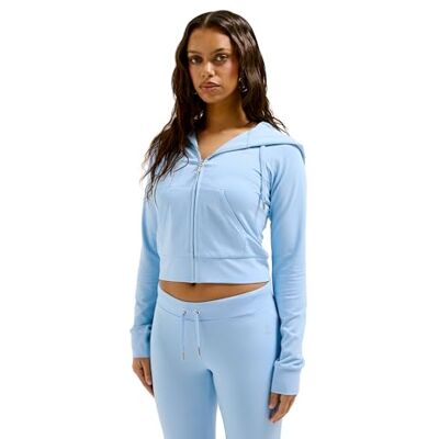 Juicy Couture Oola huvtröja för kvinnor, jersey sweatjacka med huva och dragkedja huvtröja, Pulverblå, L Juicy Couture Oola huvtröja för kvinnor, jersey sweatjacka med huva och dragkedja huvtröja, Pulverblå, L