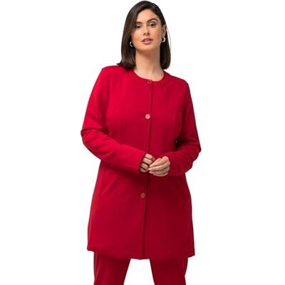 Ulla Popken dam lång blazer, dekorativa sömmar, rund hals, jersey blazer, röd, 46-48 Ulla Popken dam lång blazer, dekorativa sömmar, rund hals, jersey blazer, röd, 46-48