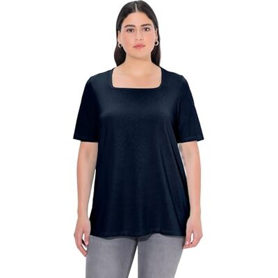 Ulla Popken Damer, A-linje, carree-hals, halvärm T-shirt, Outerspace (ersättningsfärg), 54 Ulla Popken Damer, A-linje, carree-hals, halvärm T-shirt, Outerspace (ersättningsfärg), 54