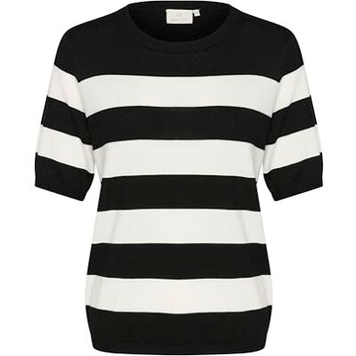 KAFFE KAlizza randig stickad stickad damtröja kortärmad ränder ledig rund hals pullover randig, Svart/krita fet ränder, XS KAFFE KAlizza randig stickad stickad damtröja kortärmad ränder ledig rund hals pullover randig, Svart/krita fet ränder, XS