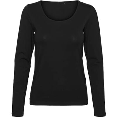 VERO MODA VMLULU LS U-hals TOP JRS GA NOOS, svart, S VERO MODA VMLULU LS U-hals TOP JRS GA NOOS, svart, S