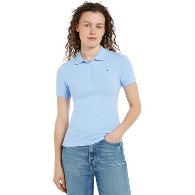 Tommy Hilfiger Kortärmad pikétröja för kvinnor, Blå (Vessel Blue), XL Tommy Hilfiger Kortärmad pikétröja för kvinnor, Blå (Vessel Blue), XL