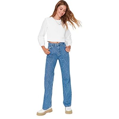 Trendyol Damjeans med hög midja, vida ben, 90-tal, vida ben, jeans, Blue, 64 SE Trendyol Damjeans med hög midja, vida ben, 90-tal, vida ben, jeans, Blue, 64 SE