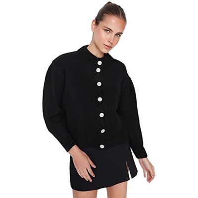 Trendyol Dam normal passform basic knappslå stickad cardigan tröja, Svart, L Trendyol Dam normal passform basic knappslå stickad cardigan tröja, Svart, L