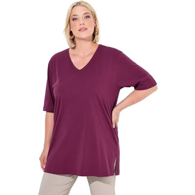 Ulla Popken damer stora storlekar överdimensionerade plus size t-shirt, V-hals, avslappnad, halvärm, Mörka bär, 66-68 Ulla Popken damer stora storlekar överdimensionerade plus size t-shirt, V-hals, avslappnad, halvärm, Mörka bär, 66-68