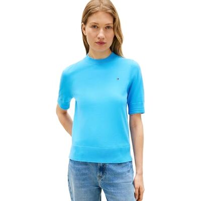 Tommy Hilfiger dam Co Jersey Fine Gg C-Nk Ss SWT WW0WW49705, blå, M Tommy Hilfiger dam Co Jersey Fine Gg C-Nk Ss SWT WW0WW49705, blå, M