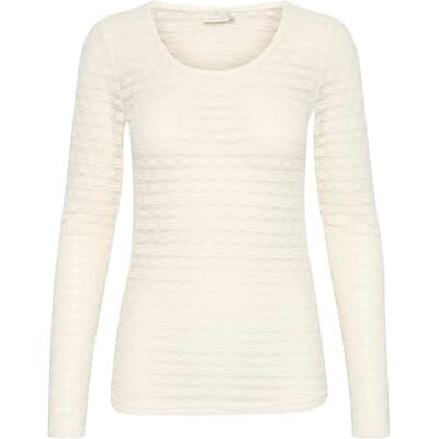 KAFFE Kvinnors blommig mesh långärmad rund hals smal passform ren, krita, XS KAFFE Kvinnors blommig mesh långärmad rund hals smal passform ren, krita, XS