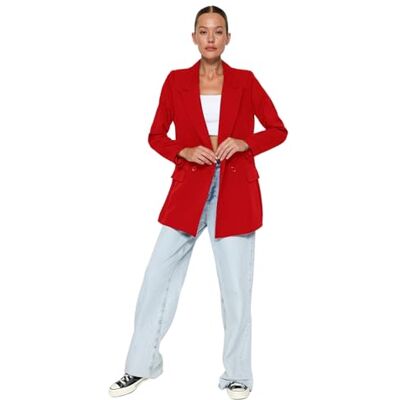 Trendyol Damjacka, Bey Tket Blazer, grå, röd, 42 Trendyol Damjacka, Bey Tket Blazer, grå, röd, 42