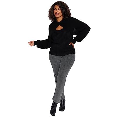 Trendyol FeMan normal passform grundläggande stående krage stickade kläder plus size tröja, svart, 4XL, Svart, 4XL Stor Trendyol FeMan normal passform grundläggande stående krage stickade kläder plus size tröja, svart, 4XL, Svart, 4XL Stor