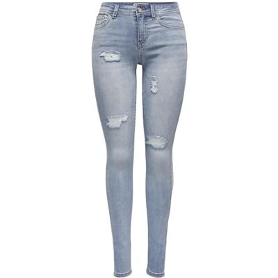 ONLY Onlwauw Mw Destroy Bleach DNM Gua jeans, Ljusblå blekt denim, (XS) W x 32L ONLY Onlwauw Mw Destroy Bleach DNM Gua jeans, Ljusblå blekt denim, (XS) W x 32L