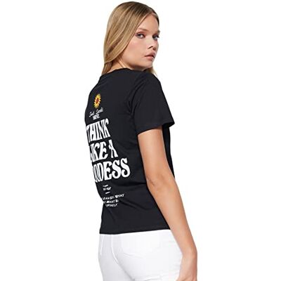 Trendyol Dam normal passform bas stickad T-shirt med rund hals, svart, S, Svart, S Trendyol Dam normal passform bas stickad T-shirt med rund hals, svart, S, Svart, S