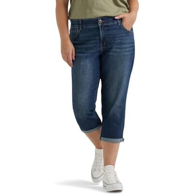 Lee Caprijeans för dam, plusstorlek, flexibel rörelsefrihet, normal passform, 5 capribyxor, 54 Lee Caprijeans för dam, plusstorlek, flexibel rörelsefrihet, normal passform, 5 capribyxor, 54