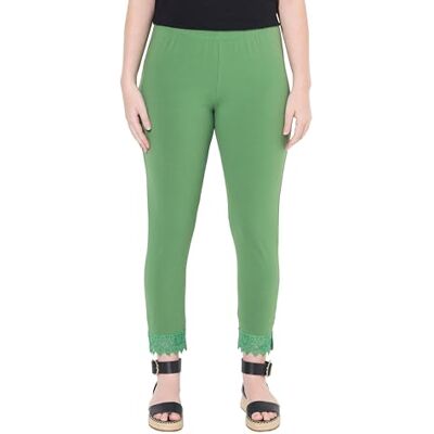 Ulla Popken damer stora storlekar överdimensionerade plus size 7/8 leggings, fållspets, ekologisk bomull, Älggrön, 32W / 32L Ulla Popken damer stora storlekar överdimensionerade plus size 7/8 leggings, fållspets, ekologisk bomull, Älggrön, 32W / 32L
