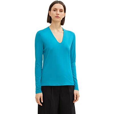 TOM TAILOR Damer Basic långärmad tröja 1034153, 30014 Teal Blue, XXS TOM TAILOR Damer Basic långärmad tröja 1034153, 30014 Teal Blue, XXS