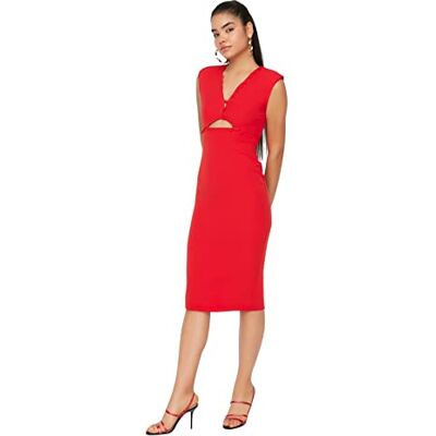 Trendyol Dam Midi Bodycon normal klänning, Röd, 60 SE Trendyol Dam Midi Bodycon normal klänning, Röd, 60 SE