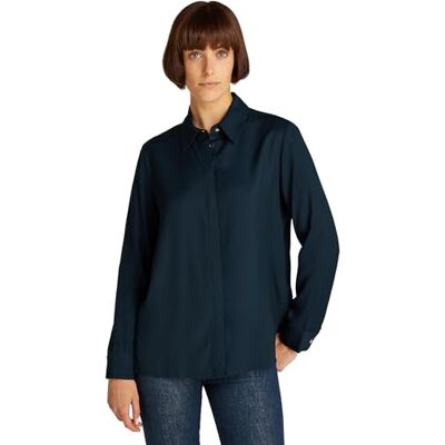 Tommy Hilfiger Dam mjuk viskos, REGULAR LS SHIRT WW0WW44045, blå, 32, Blå (mörk natt marinblå), 58 SE Tommy Hilfiger Dam mjuk viskos, REGULAR LS SHIRT WW0WW44045, blå, 32, Blå (mörk natt marinblå), 58 SE