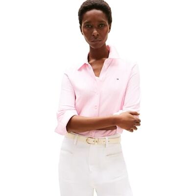Tommy Hilfiger dam L/S pikétröja, Rosa (Ithaca Stp/Classic Pink), XL Tommy Hilfiger dam L/S pikétröja, Rosa (Ithaca Stp/Classic Pink), XL