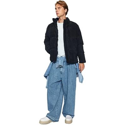 Trendyol herr raka långa ärmar vanliga kappor, blå, XS Trendyol herr raka långa ärmar vanliga kappor, blå, XS