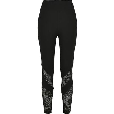 Urban Classics Ladies hög midja spets inset leggings kvinnor leggings svarta grunder, svart, XS Urban Classics Ladies hög midja spets inset leggings kvinnor leggings svarta grunder, svart, XS