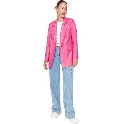 Trendyol Dam normal passform dubbelknäppt krage vävd jacka, fuchsia, 62 SE Trendyol Dam normal passform dubbelknäppt krage vävd jacka, fuchsia, 62 SE