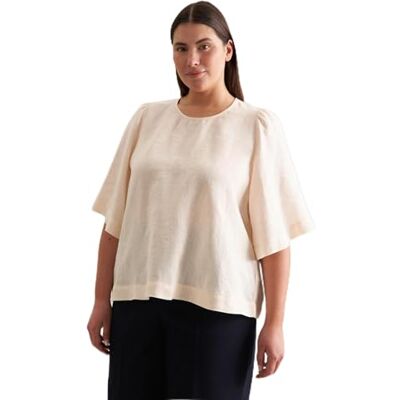 Seidensticker Sidenklistermärken damer skjorta blus – mode blus – normal passform – rund hals – kortärmad – 100% linne, Beige, 48 Seidensticker Sidenklistermärken damer skjorta blus – mode blus – normal passform – rund hals – kortärmad – 100% linne, Beige, 48