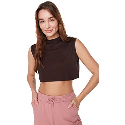 Trendyol Kvinnors mörkbrun skörd stickad blus blus, mörkbrun och medium Trendyol Kvinnors mörkbrun skörd stickad blus blus, mörkbrun och medium