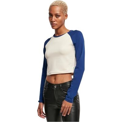 Urban Classics Kvinna T-Shirt Ladies Organic Cropped Retro Baseball Longsleeve, Whitesand/Spaceblue, 4XL Urban Classics Kvinna T-Shirt Ladies Organic Cropped Retro Baseball Longsleeve, Whitesand/Spaceblue, 4XL