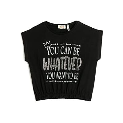 Koton flicka elastiskt midjeband relax fit kortärmad bomull t-shirt, Svart (999), 4-5 år Koton flicka elastiskt midjeband relax fit kortärmad bomull t-shirt, Svart (999), 4-5 år