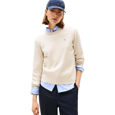 Tommy Hilfiger dam CO kabel fin GG C-NK LS SWT WW0WW44993 pullover tröja, beige, XXXL, Beige (Htr Havregryn Gs tippning), 3XL More Lång Tommy Hilfiger dam CO kabel fin GG C-NK LS SWT WW0WW44993 pullover tröja, beige, XXXL, Beige (Htr Havregryn Gs tippning), 3XL More Lång