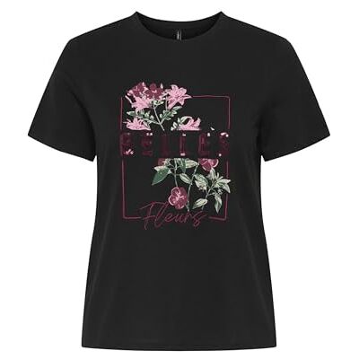 ONLY Onlkita Reg S/S Blommor Top Box JRS, svart, S ONLY Onlkita Reg S/S Blommor Top Box JRS, svart, S