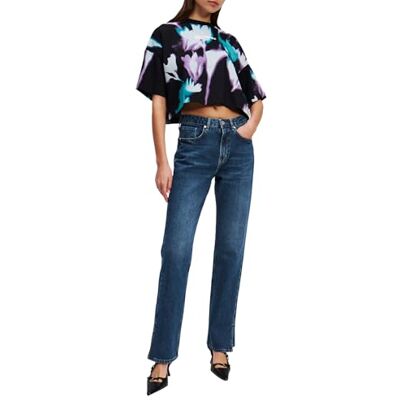KARL LAGERFELD JEANS , Dam, High Rise Rak Denim Med Slits, Rak Ben, Blå, 3230 KARL LAGERFELD JEANS , Dam, High Rise Rak Denim Med Slits, Rak Ben, Blå, 3230