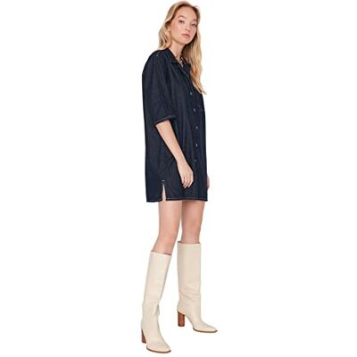 Trendyol Dam Mini Bodycon V-ringad tyg klänning, marinblå, 42 Trendyol Dam Mini Bodycon V-ringad tyg klänning, marinblå, 42
