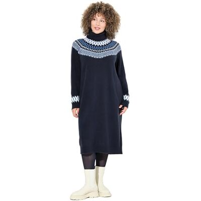 Ulla Popken dam stora storlekar överdimensionerade plus size stickad klänning, norskt mönster, polotröja, långärmad 832670, blå, 50-52 Ulla Popken dam stora storlekar överdimensionerade plus size stickad klänning, norskt mönster, polotröja, långärmad 832670, blå, 50-52