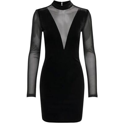 ONLY Onlsmooth L/S Mesh Mix Short Dress JRS, svart, L ONLY Onlsmooth L/S Mesh Mix Short Dress JRS, svart, L