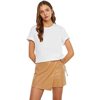 Trendyol Kvinnors vit 100% bomull cykelhalsband pojkvän stickad t-shirt, XS Trendyol Kvinnors vit 100% bomull cykelhalsband pojkvän stickad t-shirt, XS