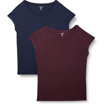 Amazon Essentials dam jersey standard-fit kortärmad båthals t-shirt, paket med 2, vinröd/marinblå, medium Amazon Essentials dam jersey standard-fit kortärmad båthals t-shirt, paket med 2, vinröd/marinblå, medium