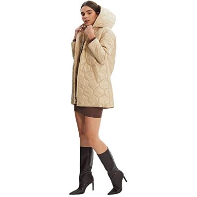 Trendyol Dam beige quiltad uppblåsbar kappa med huva, Beige, XS Trendyol Dam beige quiltad uppblåsbar kappa med huva, Beige, XS