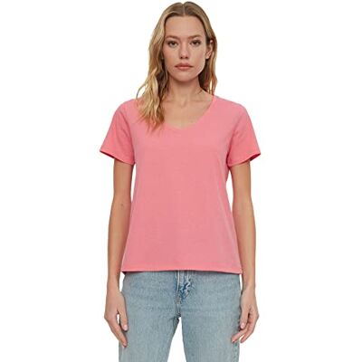 Trendyol Kvinnors rosa v-ringad basic stickad t-shirt, rosa, extra liten Trendyol Kvinnors rosa v-ringad basic stickad t-shirt, rosa, extra liten