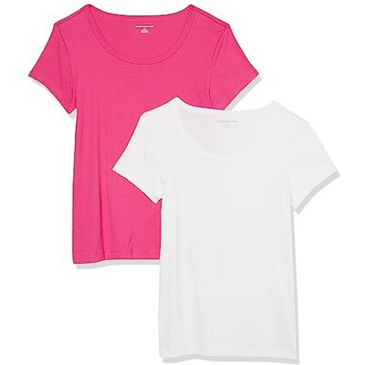 Amazon Essentials Women's T-shirt med smal passform med holkärm och rund hals, Pack of 2, Mörkrosa/Vit, XXL Amazon Essentials Women's T-shirt med smal passform med holkärm och rund hals, Pack of 2, Mörkrosa/Vit, XXL