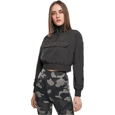 Urban Classics Dam Cropped Crinkle nylon Pull Over Jacka Windbreaker, svart, 3XL Urban Classics Dam Cropped Crinkle nylon Pull Over Jacka Windbreaker, svart, 3XL