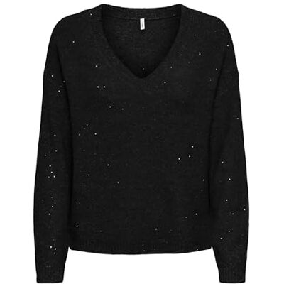 ONLY Onlarizona LS Sequins V-Neck Pul Knt, svart, S, svart, S ONLY Onlarizona LS Sequins V-Neck Pul Knt, svart, S, svart, S