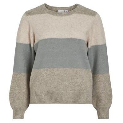 Vila Viellie New O-Neck L/S randig stickad topp/R, Naturlig blandning, S Vila Viellie New O-Neck L/S randig stickad topp/R, Naturlig blandning, S