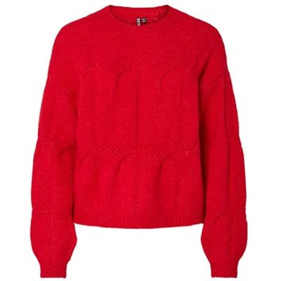 PIECES Pcjenna Ls O-Neck Cable Knit Noos Bc, Goji Berry, L PIECES Pcjenna Ls O-Neck Cable Knit Noos Bc, Goji Berry, L