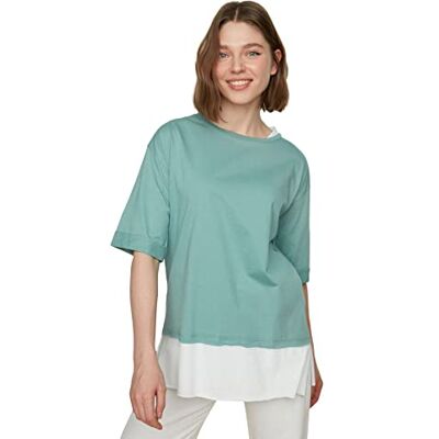 Trendyol Kvinnors mint Suprem Track detaljerad vän stickad t-shirt, liten Trendyol Kvinnors mint Suprem Track detaljerad vän stickad t-shirt, liten
