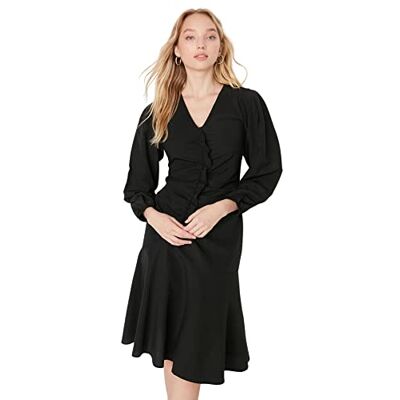 Trendyol Dam Midi A-linje vanlig klänning, svart, 38, Svart, 64 SE Trendyol Dam Midi A-linje vanlig klänning, svart, 38, Svart, 64 SE