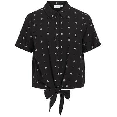 Vila Viprisilla Print S/S knut t-shirt/1, Svart skönhet, 36 Vila Viprisilla Print S/S knut t-shirt/1, Svart skönhet, 36