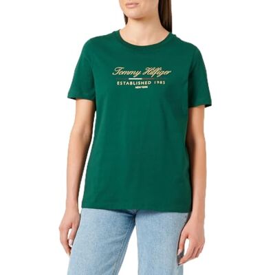 Tommy Hilfiger dam-t-shirt kortärmad skript grafik av bomull, Grön, M Tommy Hilfiger dam-t-shirt kortärmad skript grafik av bomull, Grön, M